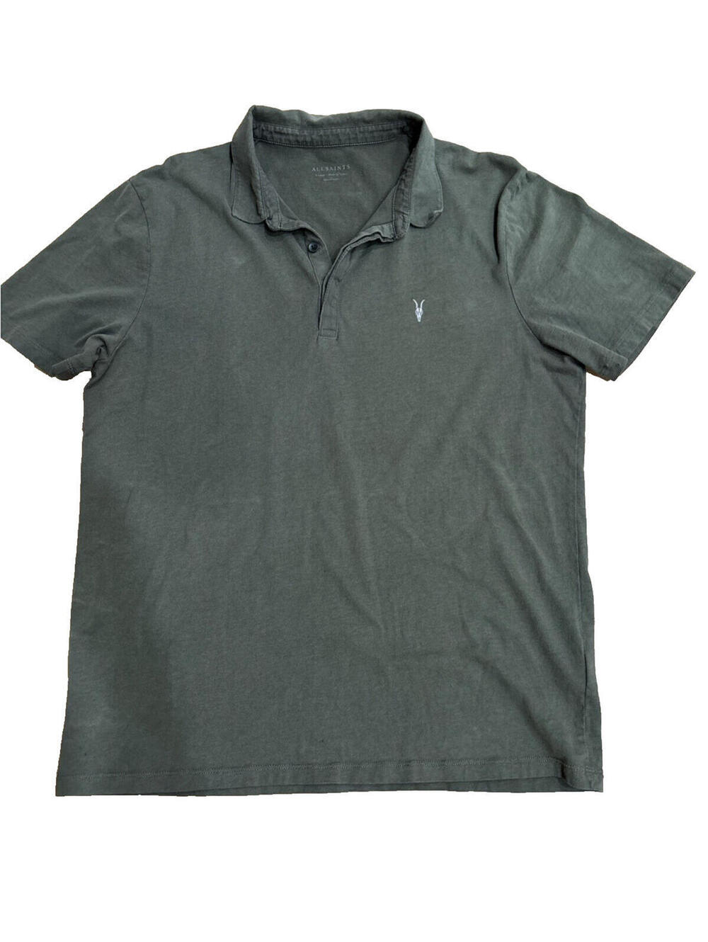 Vintage AllSaints Men’s Polo Shirt XL Fits Smaller Gray Distressed Short Sleeve - Picture 1 of 6